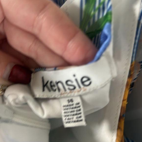 NWT KENSIE Womens Blue Ruffled Printed Spaghetti Strap V Neck Tea-Length 14 - Picture 7 of 10